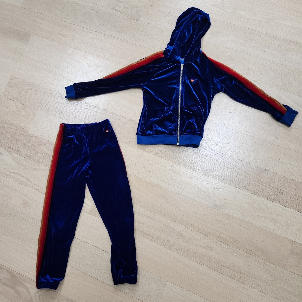 Aviator Nation Retro Blue Kids Velour Tracksuit Size 12 Boy